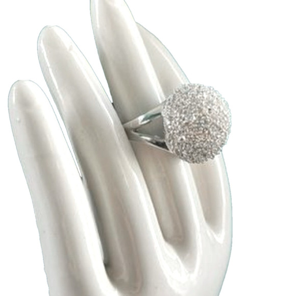 Pave Dome Ring Size 6 Silver Tone Statement Cocktail Ring Disco Fabulous Classic - Picture 1 of 8